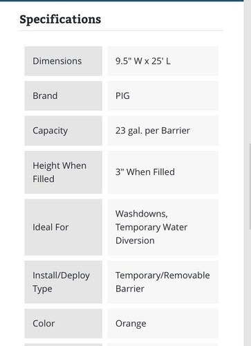 New Pig PLR266 Water-Filled Containment Dike 9.5” X 25’ Long Heavy Duty - Picture 5 of 7