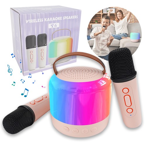 Rosa LED Karaoke Mikrofon Anlage Maschine & 2Mic Bluetooth Lautsprecher Box NEU - Bild 4 von 24