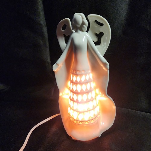Napco Angelo Decorazione Illuminata Figura Porcellana Bianca Ceramica 9-5/8" Natale - Foto 13 di 21