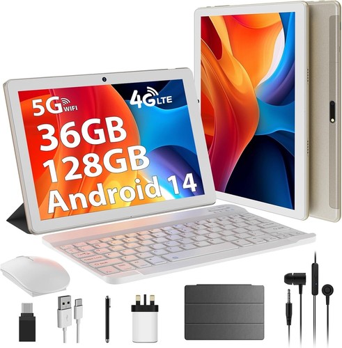 10 Zoll Tablet Android 14, 36GB RAM + 128GB ROM (TF 1TB), Octa-Core 2,0 GHz, 4G LTE