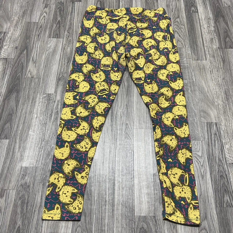 Leggings para mujer LULAROE pierna ajustada altos y curvilíneos amarillos con estampado de gato talla 32 cintura Foto 3 de 4