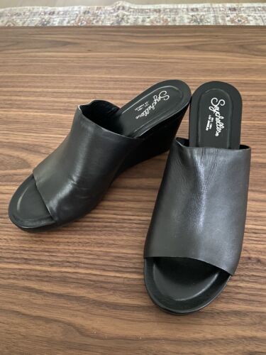 Seychelles Women Perky Black Leather Wedge Slide Sandal Shoe Size 7.5 - Picture 2 of 17