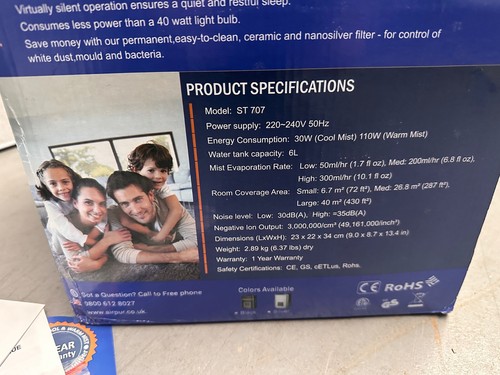 koway ultrasonic humidifer ST 707 Air Ioniser Boxed air purifier - Picture 4 of 7