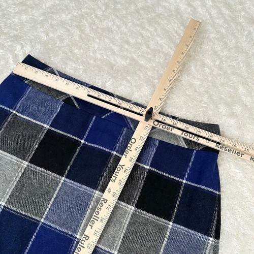 Talbots 16 Blue Gray Plaid Wool Blend Pencil Skirt Academia Preppy Office - Picture 5 of 9
