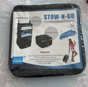 Black Stow N Go Large Luggage Travel Organizer 3 Tiers Portable Hanging Shelves