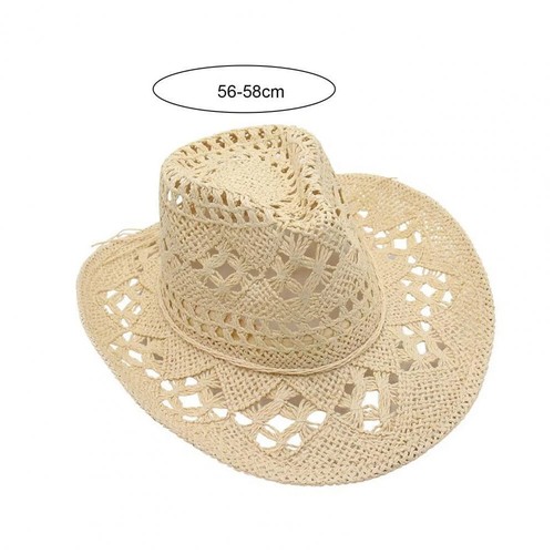 Mujeres Hombres Western Vaquera Sombrero Paja Vaquero Formable Ala Ancha Verano Retro - Imagen 5 de 34