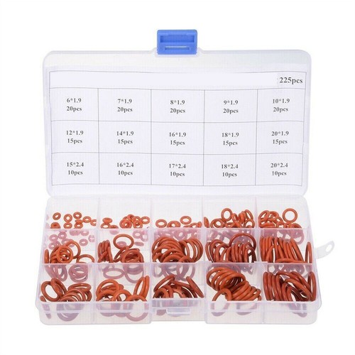 Industrial Grade Red Silicone O Ring Kit 225pcs Assortment for Flanges