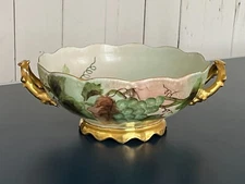 ANTIQUE LIMOGES T & V TRESSEMANN VOGT HP GRAPES GILT CENTERPIECE BOWL 1901