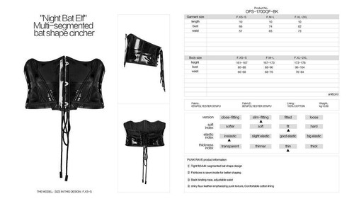 Punk Rave schwarz hohe Taille Fledermaus Form Korsetts Goth Vintage verstellbar schmal Korsett - Bild 11 von 18