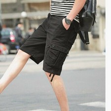 Uomo Cargo Pantaloncini Combat Pantaloni Metà Cotone Multi Tasca Ginocchio