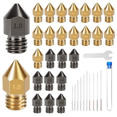26PCS Hardened Steel Brass W/Tool MK8 Extruder Nozzles CR-10 Ender 3 5 V2 3PRO