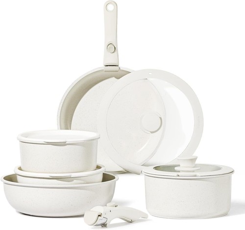 Juegos de utensilios de cocina antiadherentes mango desmontable inducción autocaravana cocina 11 piezas ollas y sartenes - Imagen 2 de 9