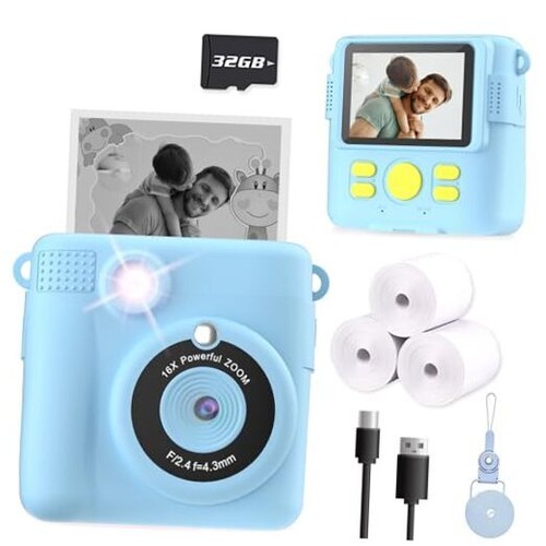 Kids Camera Instant Print, Christmas Birthday Gifts for Kids Age 3-12, Blue
