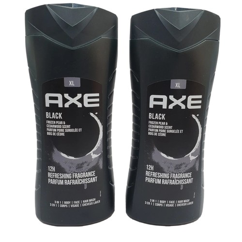 2 Axe XL 13,5 OZ Black Frozen Pear & Cedarwood 3 in 1 Body Face & Hair Wash