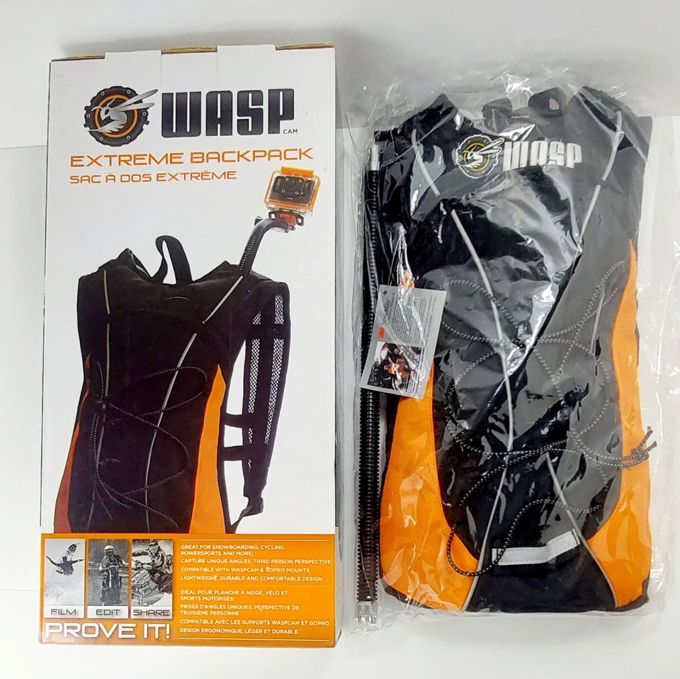 WASPCAM EXTREME BACKPACK Black Orange Motorbike Boarding Sports Cam Accessory  - Image 2 of 4