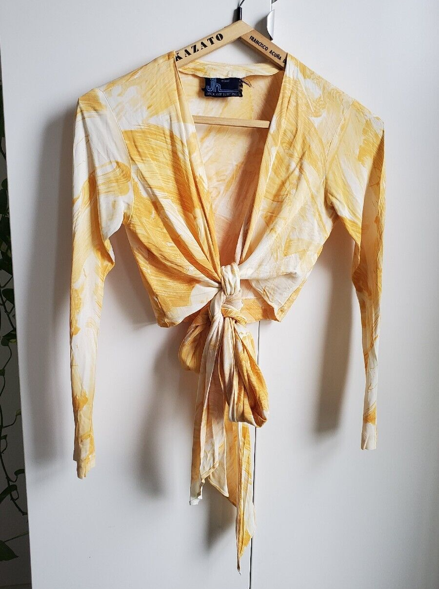 Vintage 60s 70s Psychedelic Tie Front Crop Top Resort Hippie
