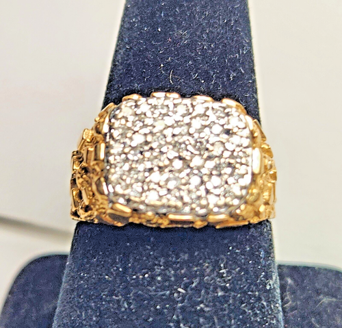 Estate Mens Solid 14K Gold Nugget Style Diamond Ring 8.42 Grams SIZE 10 - Picture 3 of 8