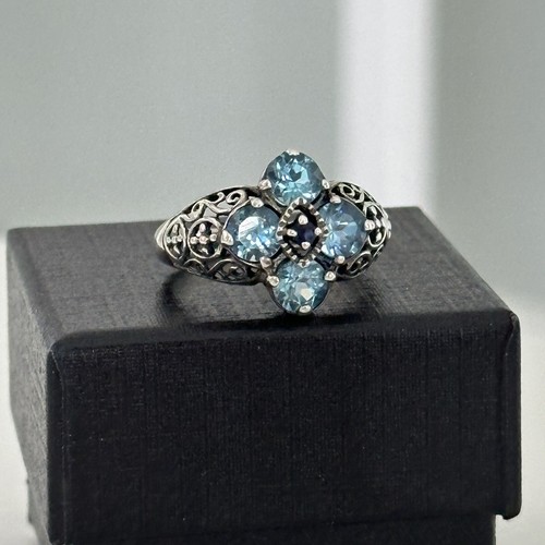 Anello Vintage CNA Designer Blu Topazio Zaffiro Fiore Filigrana Misura 8 - Foto 10 di 12