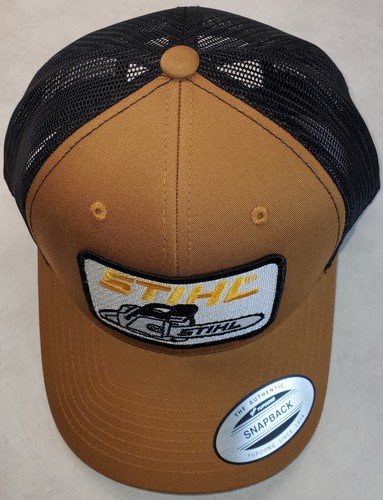 STIHL Patch on Yupoong 6606 Classics Trucker Hat Snapback Caramel/Black - Picture 4 of 9