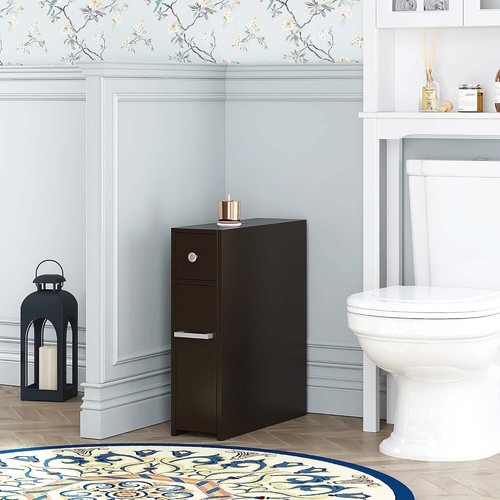Elegant Espresso Bathroom Organizer with Slide-Out Drawer and Three Shelves - Picture 4 of 9