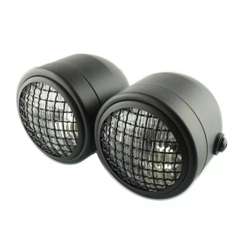 Twin Dominator Motorcycle Headlight Dual Streetfighter Cafe Racer Custom Black