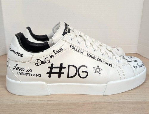 Dolce & Gabbana Blanco Cuero Graffiti Portofino Tenis Zapatos Para Hombres EE. UU. 10 UE 43 - Imagen 7 de 23