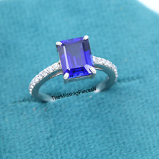 Simulated Blue Sapphire Emerald Cut Promise Engagement Ring Women's Ring Jewelry
