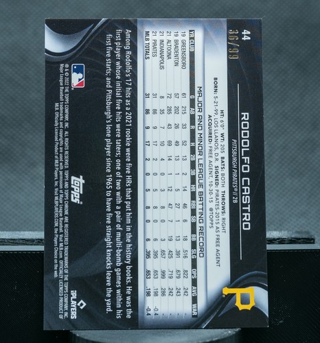 2022 Topps Cromo Nero Rodolfo Castro Rifrattore Verde /99 RC PIRATES - Foto 2 di 2