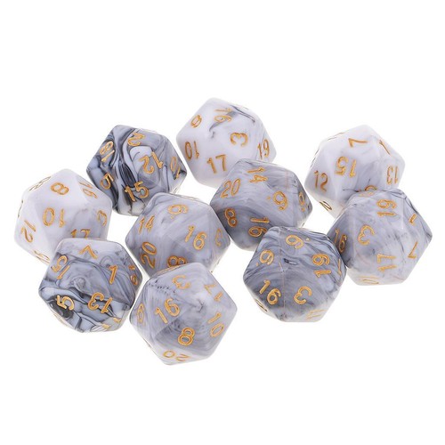 10 dés multi-faces D20 pour jeu de rôle Donjons et Dragons Blanc Gris - Imagen 4 de 7