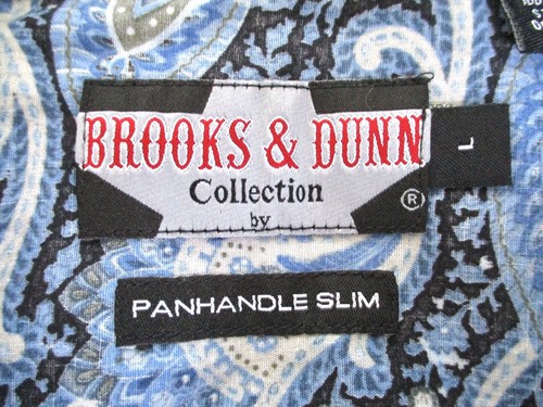 Camicetta western Panhandle slim Brooks & Dunn blu nera paisley top perle a scatto L - Foto 9 di 9