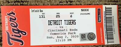 2020 Covid Historic Firsts Detroit Tigers Full Ticket Stub 8/2/20 With No Fans