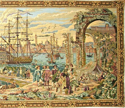 NAUTICAL VENICE HARBOUR TAPESTRY WALL HANGING 46" X 26", WOVEN & MADE IN BELGIUM - Picture 3 of 7