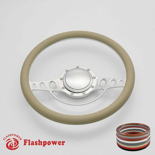 15.5" Billet Steering Wheel Grey Half Wrap Ford Cutlass Impala Chevy W/Horn - Picture 8 of 10