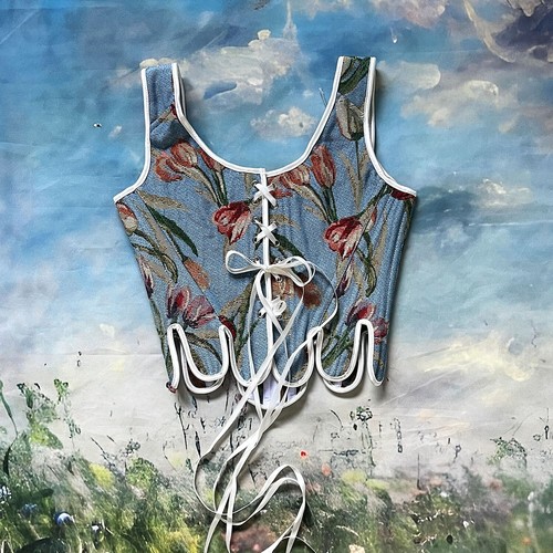 Korsett Blütenblatt Bustier Schnürung entbeint Blumenmuster Vintage Mieder Kostüm Bühne - Bild 44 von 45