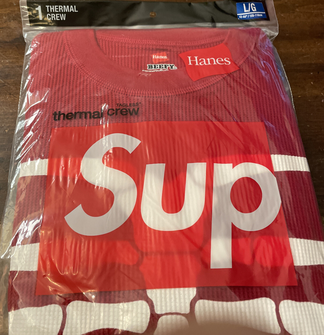 SUPREME/ HANES/ BONES THERMAL CREW 1 PACK RED/ SIZE
