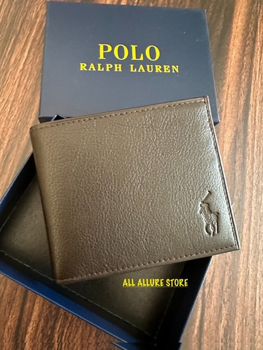 Polo Ralph Lauren Wallet Mens Brown Pebbled Leather Billfold Pony - Picture 7 of 9