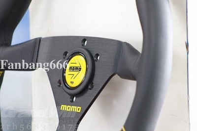MOMO Veloce Racing V1 350mm Genuine Leather Yellow button Sport