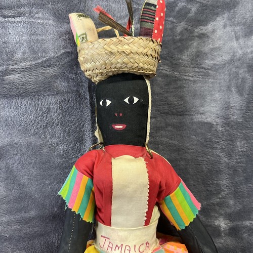 Vintage Cloth Black Jamaican Doll - Jointed 19” Souvenir Toy Stuffed Doll - Picture 2 of 6