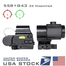 G43 3x Magnifier 558 Red Green Dot Holographic Reflex Sight Scope QD Mount 20mm