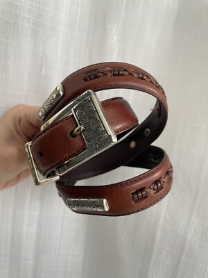 Vintage Fossil Leather Woven Silver & Brown Belt s-l400.png main image 2