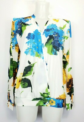 32) Manou Lenz Bündchenbluse Bluse Blütenmeer Neu Gr. 38 48 50 52 54 Weiss