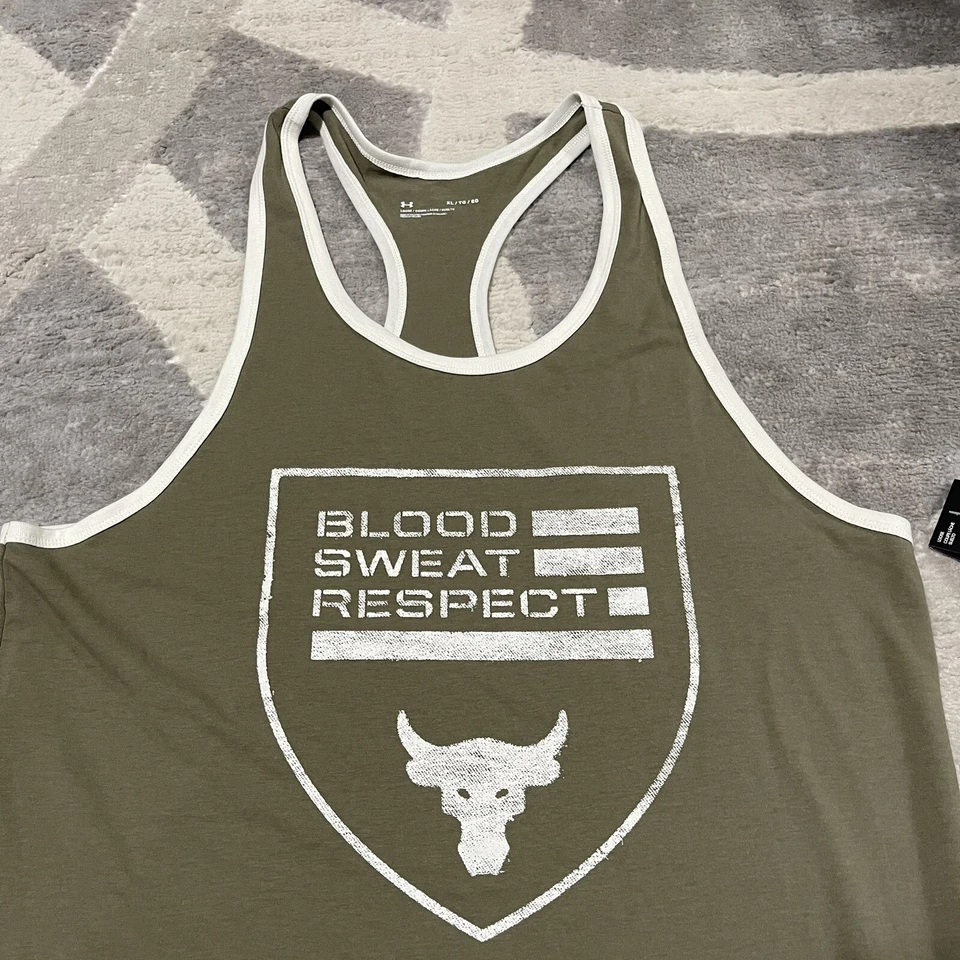 Camiseta sin mangas Under Armour para hombre XL verde Project Rock Blood Sweat Respect NUEVA Foto 2 de 4