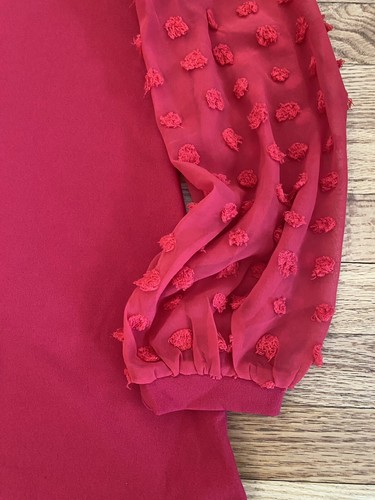 SHEIN Langarm Kleid Damen XL rot transparente Ärmel, Party knielang Neu ohne Etikett - Bild 4 von 7
