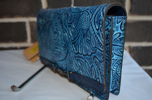 NWT Patricia Nash Apricale Crossbody Safflower Blue Mediterranean Tooled - Picture 4 of 6