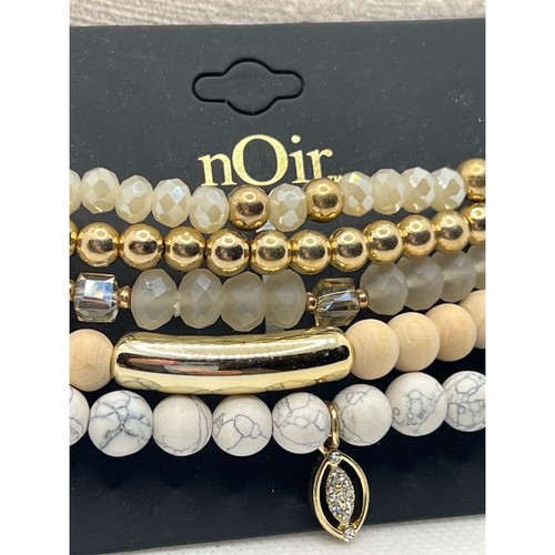Juego de pulsera apilable con cuentas multicolor nOir Jewelry elástico marfil oro O29 - Imagen 3 de 5