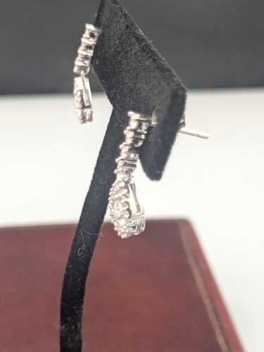14k White Gold Pear Halo Diamond Dangle Earrings Approx. 1/2 cttw ~ 2.5g total - Picture 4 of 5