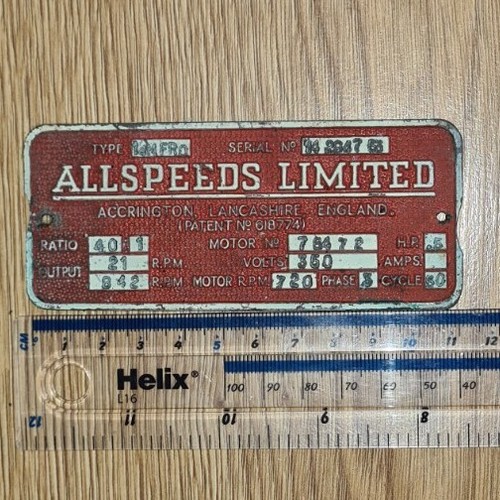 Lancashire Accrington All Speeds Oakenshore Works, Plakette getriebeloses Getriebe. - Bild 2 von 7