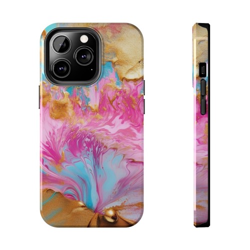 Colorful Marble Phone Case - Pink, Gold, Teal Design, Custom Impact Resistant - Picture 19 of 21