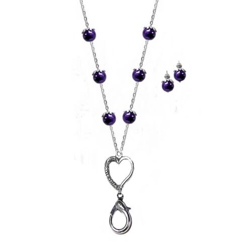 Lanyard necklace beaded Love Heart Charm pearls choose color, optional earrings - Foto 18 di 20