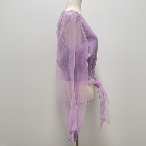Lovers + Friends Mi Amor Organza Sheer Long Sleeve Lilac Top Size Small - Picture 9 of 12